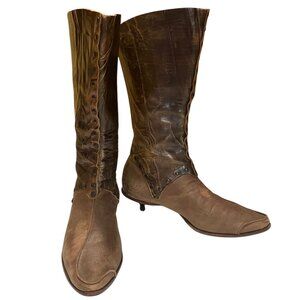 Vtg CYDWOQ distressed leather studded Victorian steampunk brown boots 37 7 6.5